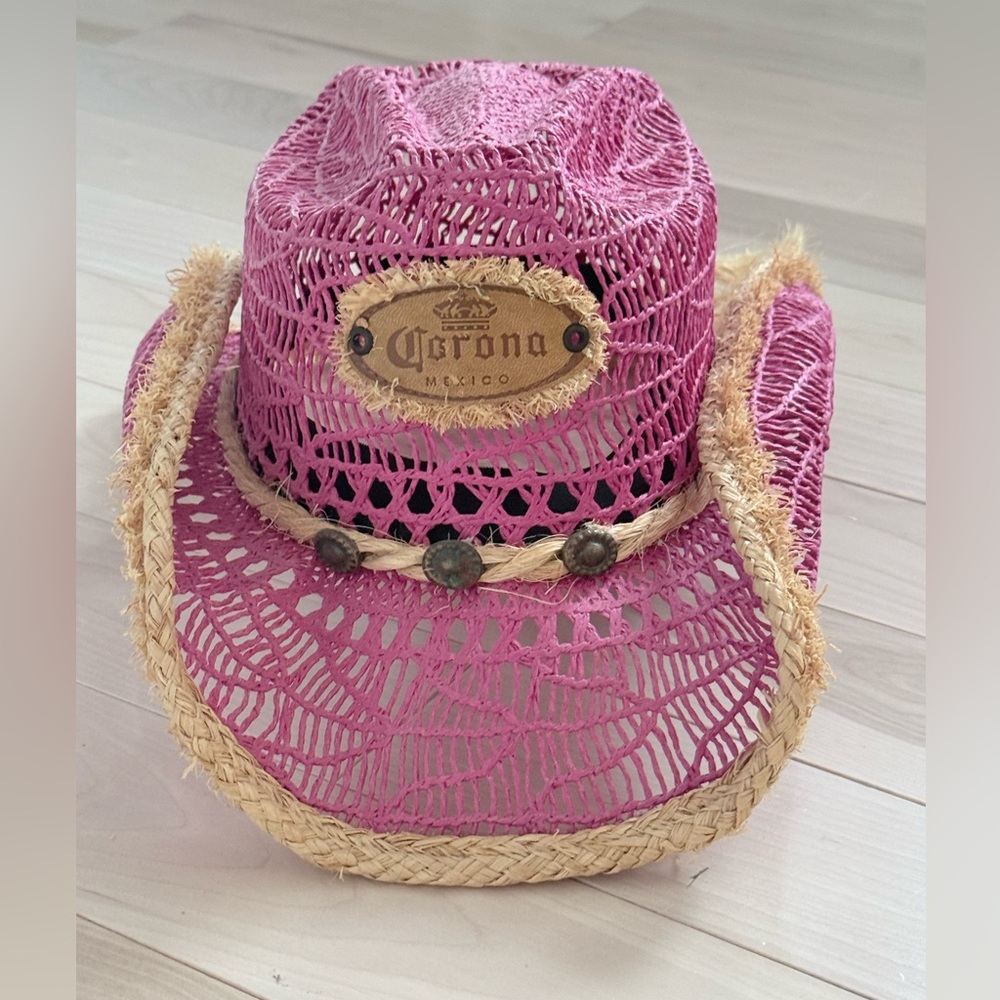 Corona Pink Straw Cowboy Hat with Natural Trim